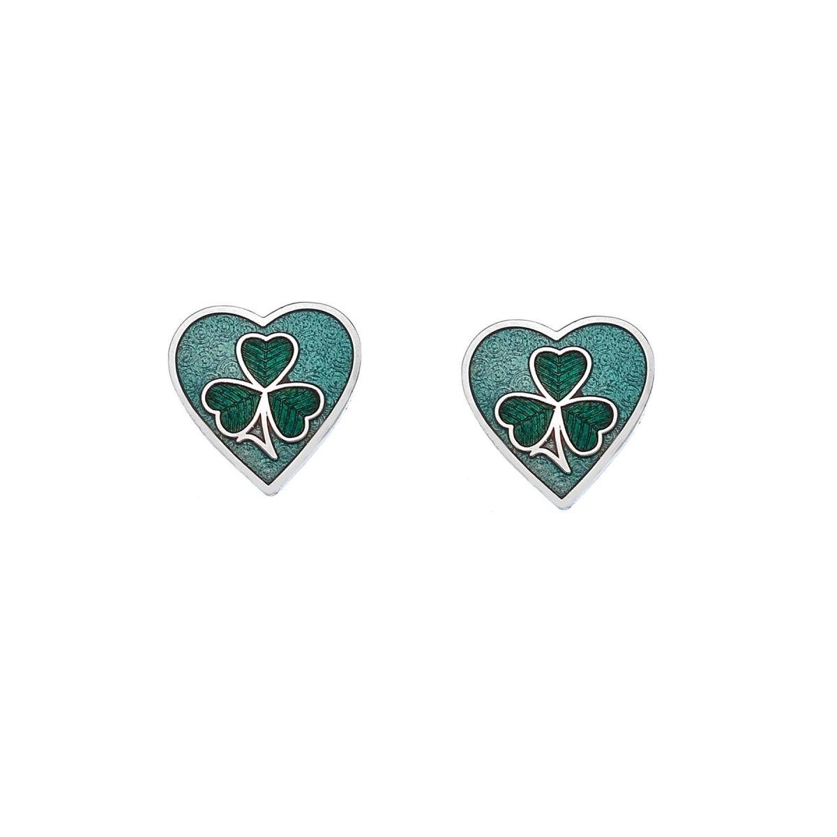 Shamrock in a Heart Stud Earrings - celticgoods