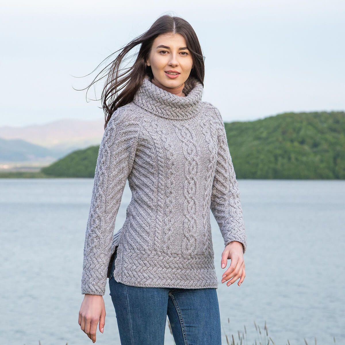 Fisherman Wool Funnel Neck Sweater - celticgoods
