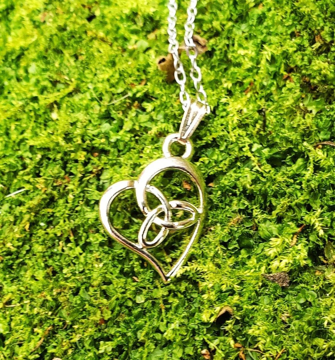Long Celtic Trinity Knot and Heart Pendant Necklace - celticgoods